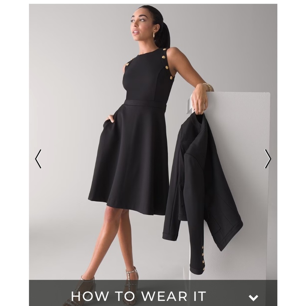 NWT! WHBM Luxe Stretch Black with Gold Button detail dress